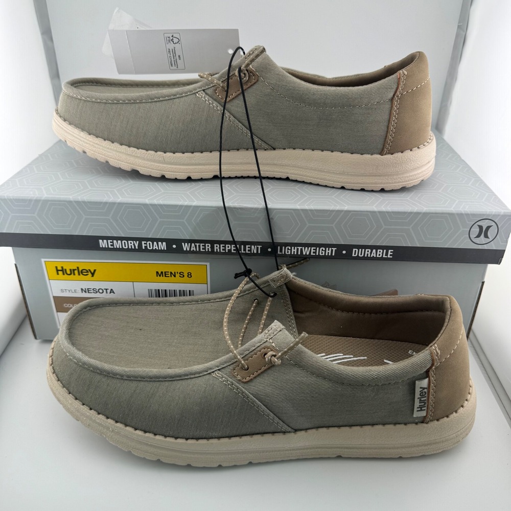 Hurley Nesota Loafers Men 8 Tan NWT Water Repellent Memory Foam Canvas Shoes